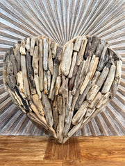 Bali Handmade Driftwood Heart Wall Decor  - Bali Driftwood Wall Art 60cm