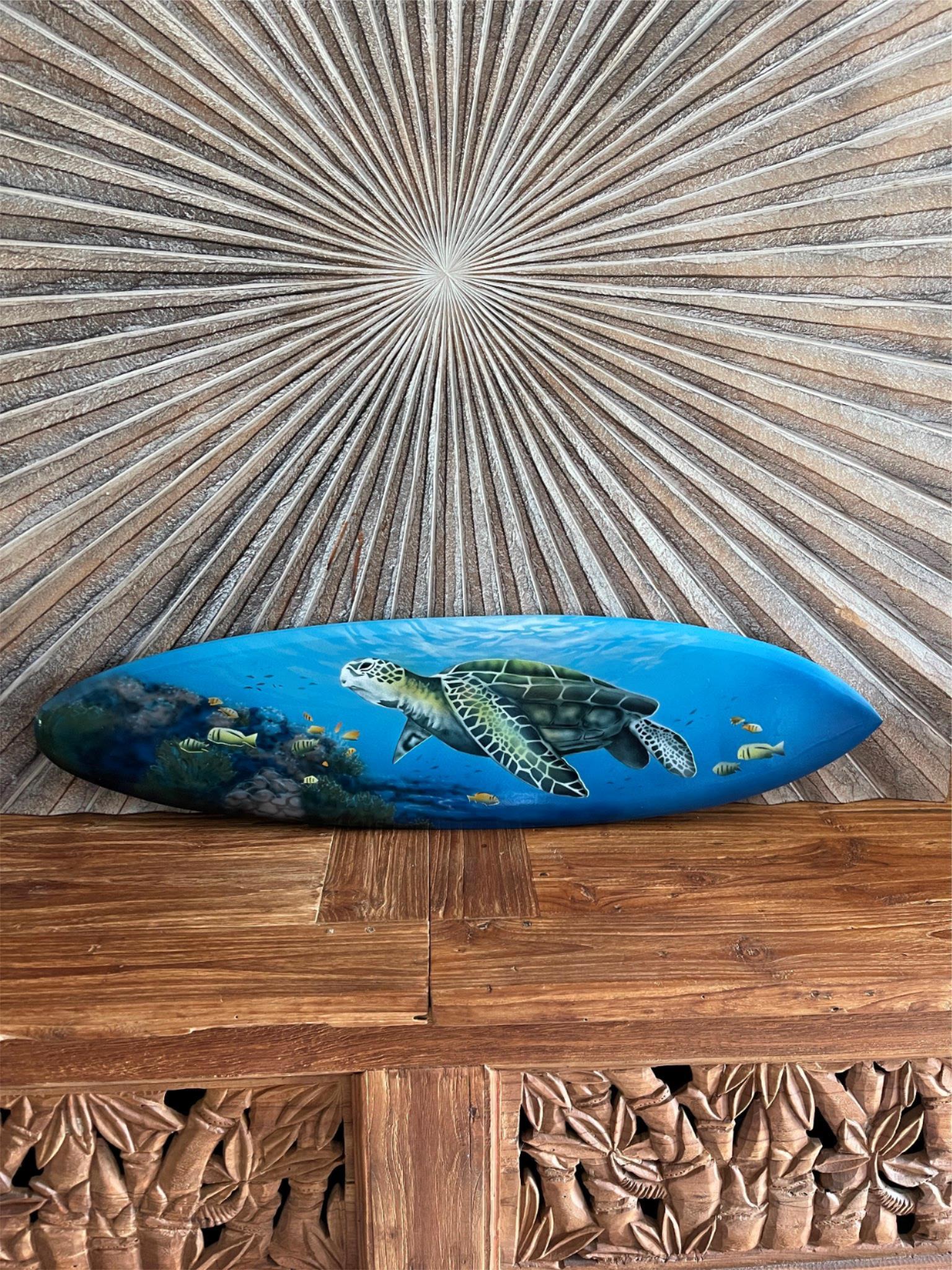 Bali Air Brushed Surfboard w/Turtle Wall Decor 80cm - Bali Surfboard Wall Art