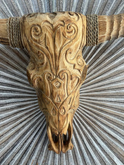 NEW Balinese Hand Carved & Crafted Buffalo Skull with Horn Wall Art