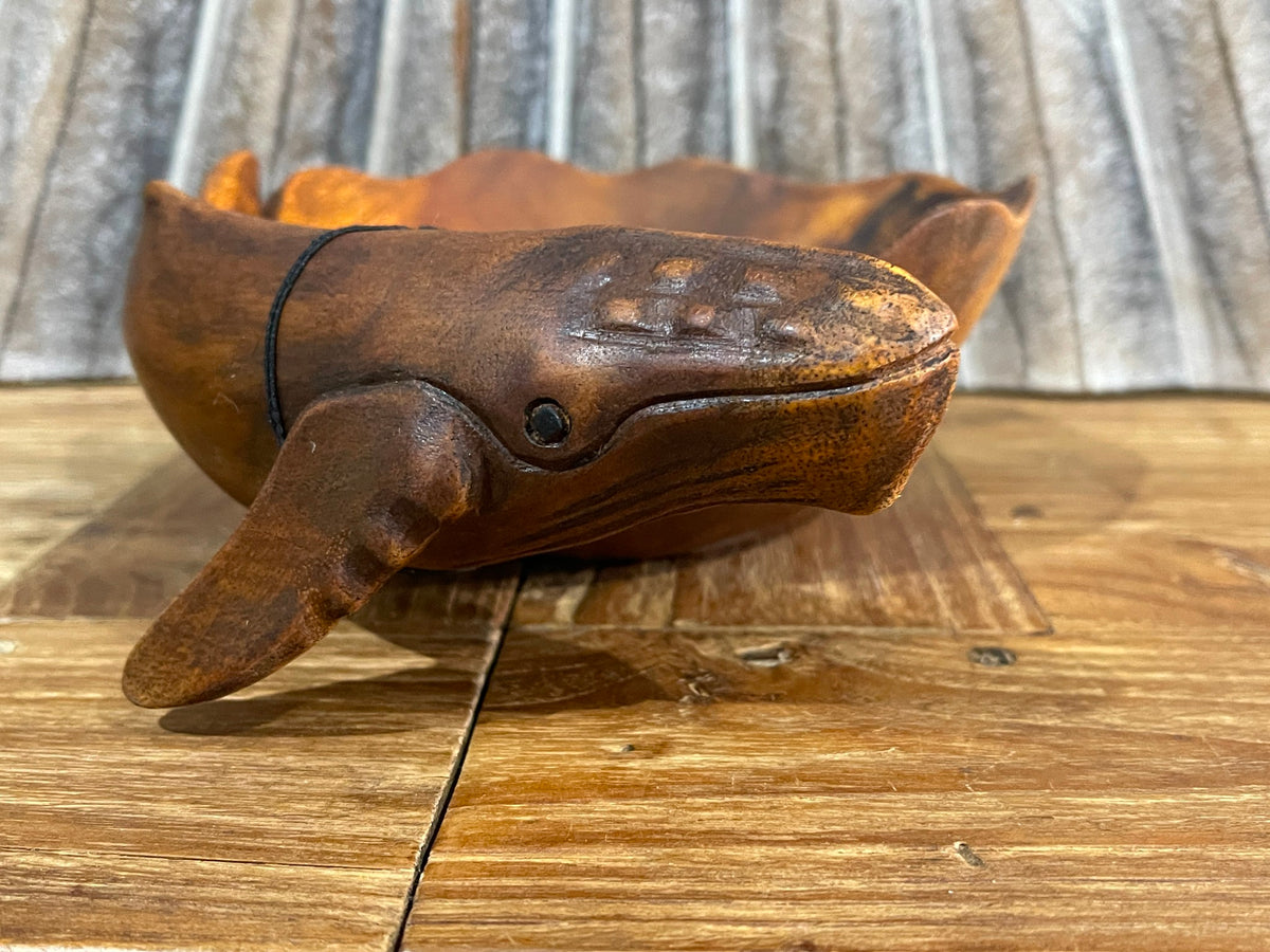 NEW Balinese Hand Carved Suar Wood Whale Bowl - Bali Carved Whale Bowl