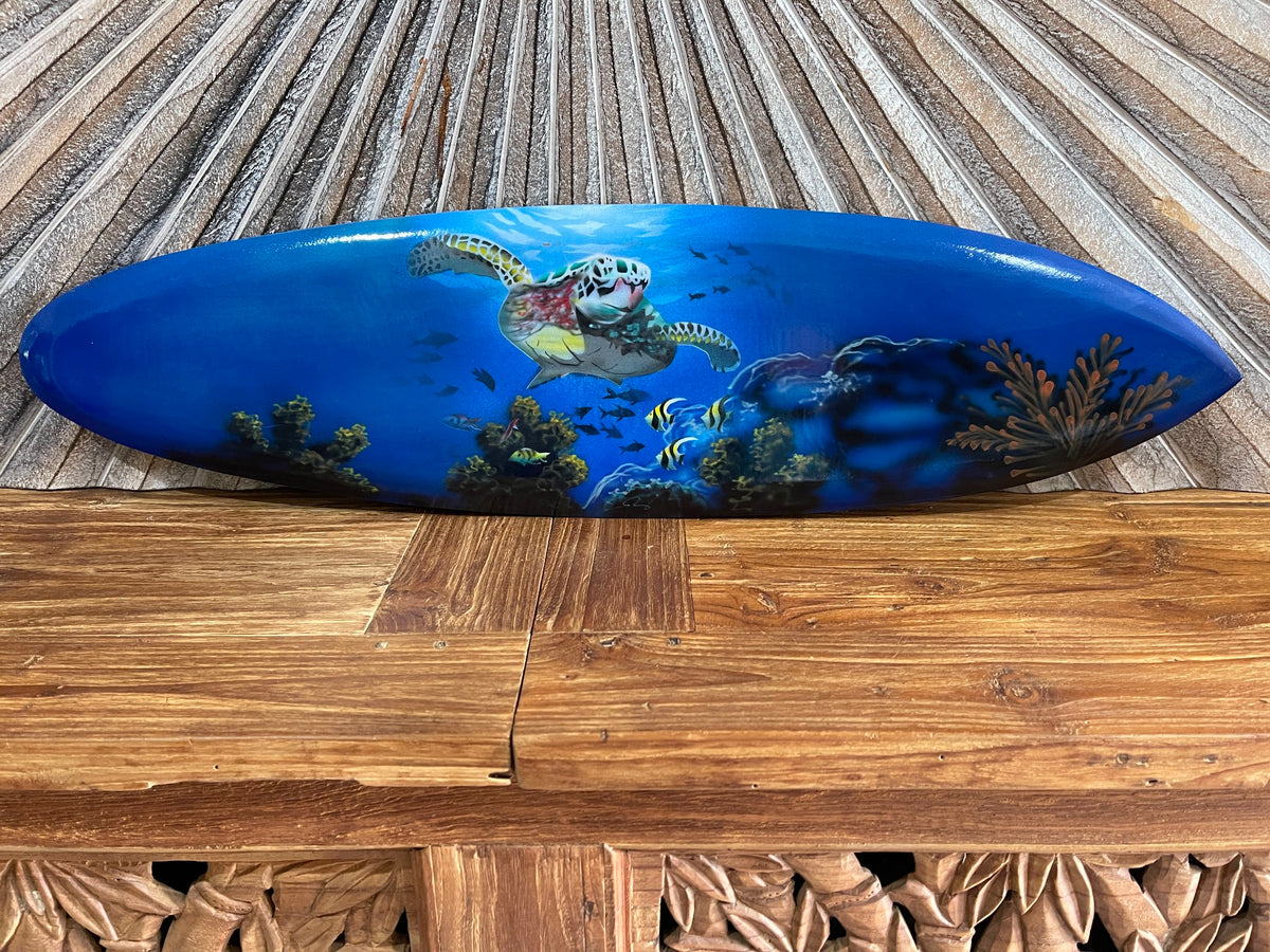 Bali Air Brushed Surfboard w/Turtle Wall Decor 80cm - Bali Surfboard Wall Art