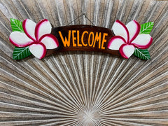 NEW Balinese Timber Hand Crafted Frangipani WELCOME Sign - Bali Welcome Sign