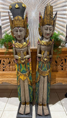 NEW Balinese Hand Carved Wooden Rama & Shinta Sculptures - Set of 2 130cm tall