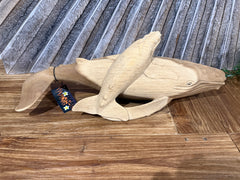 Balinese Hand Carved Suar Wood Whale Sculpture  - Wood Carved Whale w/calf