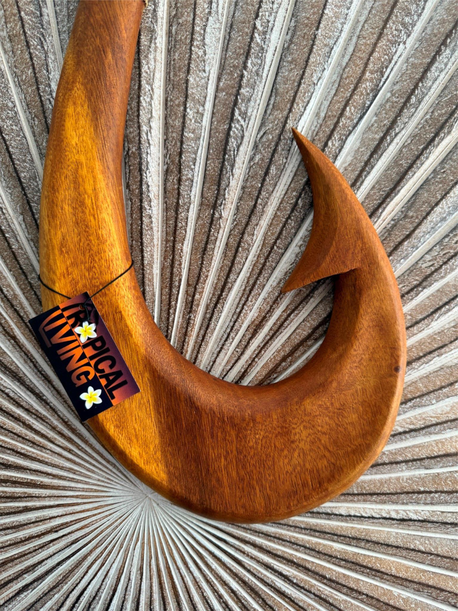 Hand Crafted Polynesian Fishing Hook Wall Art - NZ Maori Suar Wood Fishing Hook