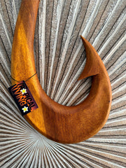 Hand Crafted Polynesian Fishing Hook Wall Art - NZ Maori Suar Wood Fishing Hook