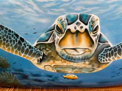 Bali Air Brushed Surfboard w/Turtle Wall Decor 80cm - Bali Surfboard Wall Art