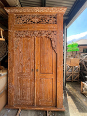 Authentic Balinese Teak Doors in Frame - Hand Carved Recycled Teak Bali Doors