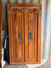Authentic Balinese Teak Doors in Frame - Hand Carved Recycled Teak Bali Doors