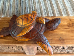 NEW Balinese Hand Carved & Crafted Suar Wood Turtle Sculpture - Bali Turtle Art