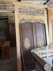 Authentic Balinese Teak Doors in Frame - Hand Carved Recycled Teak Bali Doors