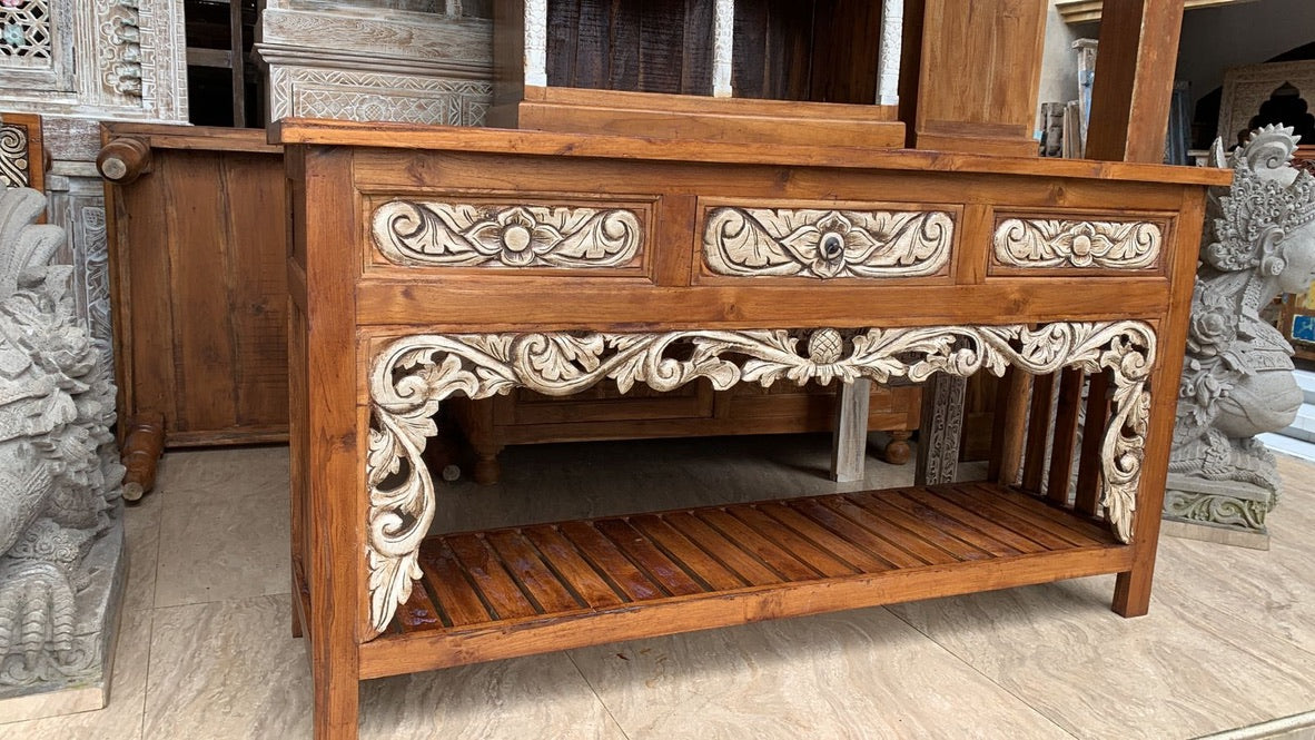 NEW Beautifully Hand Carved & Crafted TEAK WOOD BALINESE Console Table