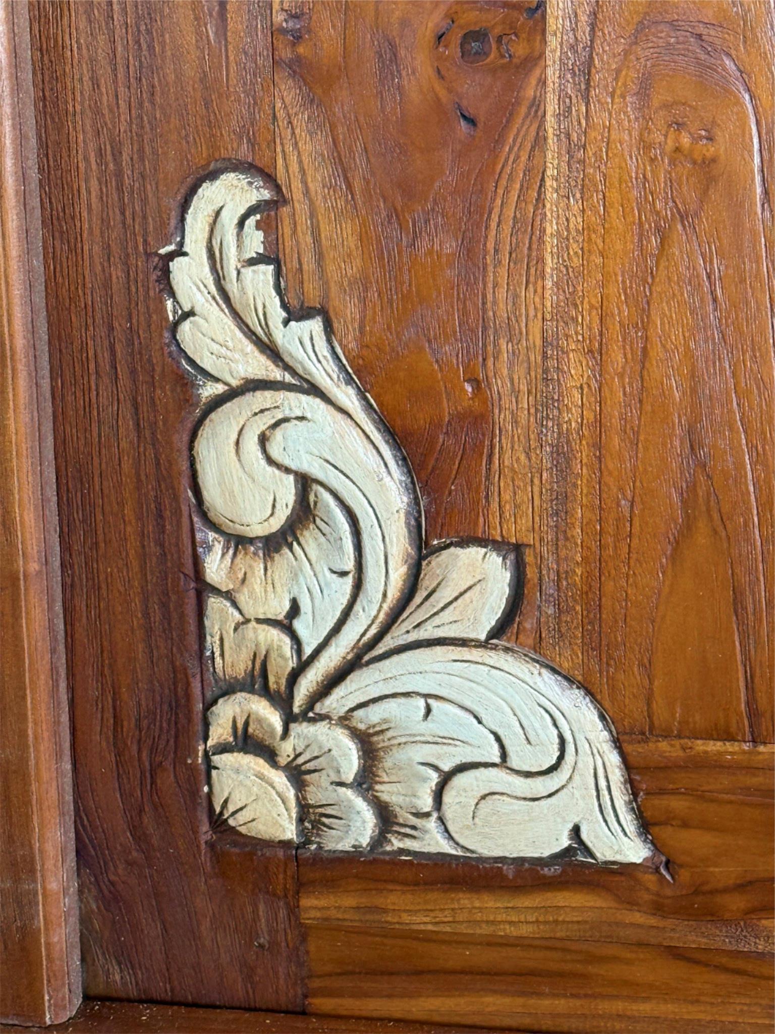 Authentic Balinese Teak Doors in Frame - Hand Carved Recycled Teak Bali Doors