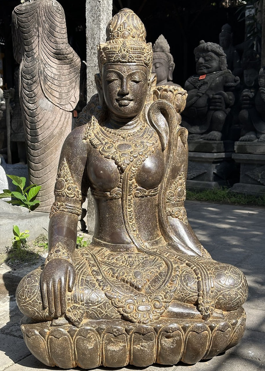 Balinese Master Carved Polished LAVA Stone Dewi Statue - RARE PIECE!!