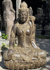 Balinese Master Carved Polished LAVA Stone Dewi Statue - RARE PIECE!!