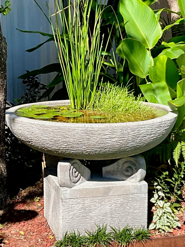 Balinese Hand Crafted Concrete Water Bowl - Pot - Bird Bath - Bali Bird Bath