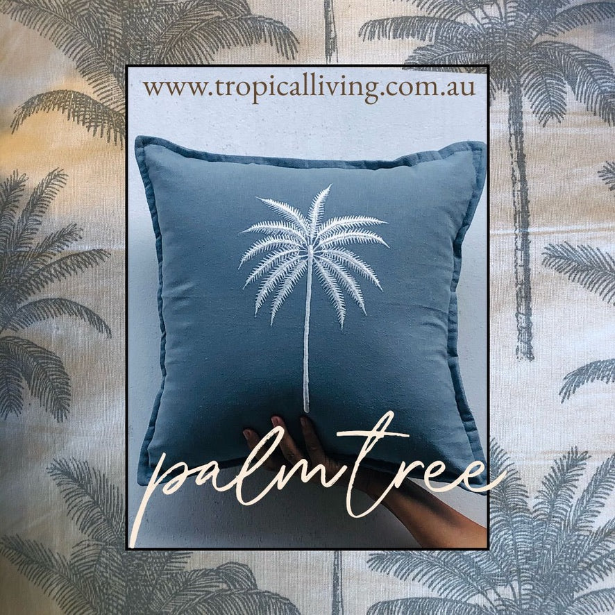 Balinese Linen Palm Tree Cushion Cover 40x40cm Grey - Bali Cushion Cover
