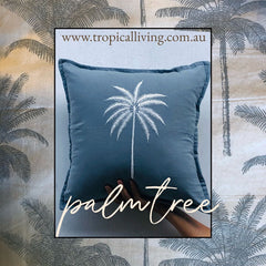 Balinese Linen Palm Tree Cushion Cover 40x40cm Grey - Bali Cushion Cover