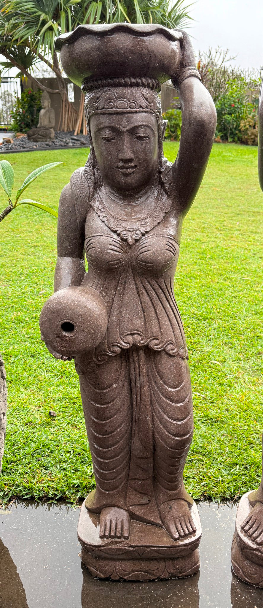 NEW Balinese Master Carved Pink LAVA Stone Dewi Statue - Bali Garden Art!!