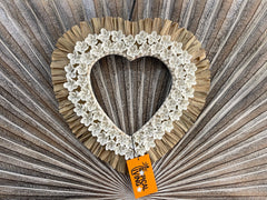 Balinese Shell Heart Hanger - Bali BOHO Style Shell & Seagrass Trim Wall Art L