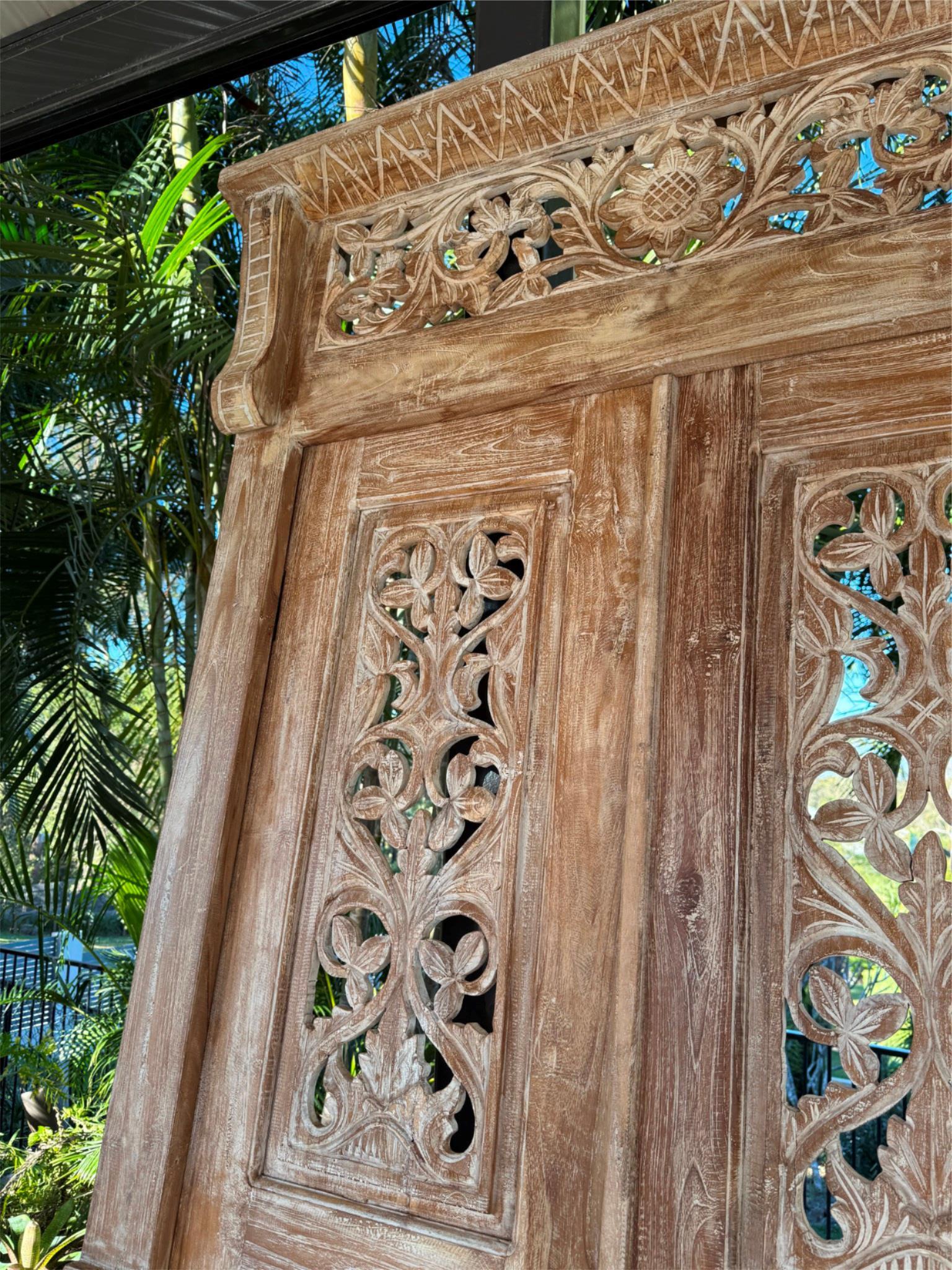 Authentic Balinese Teak Doors in Frame - Hand Carved Recycled Teak Bali Doors