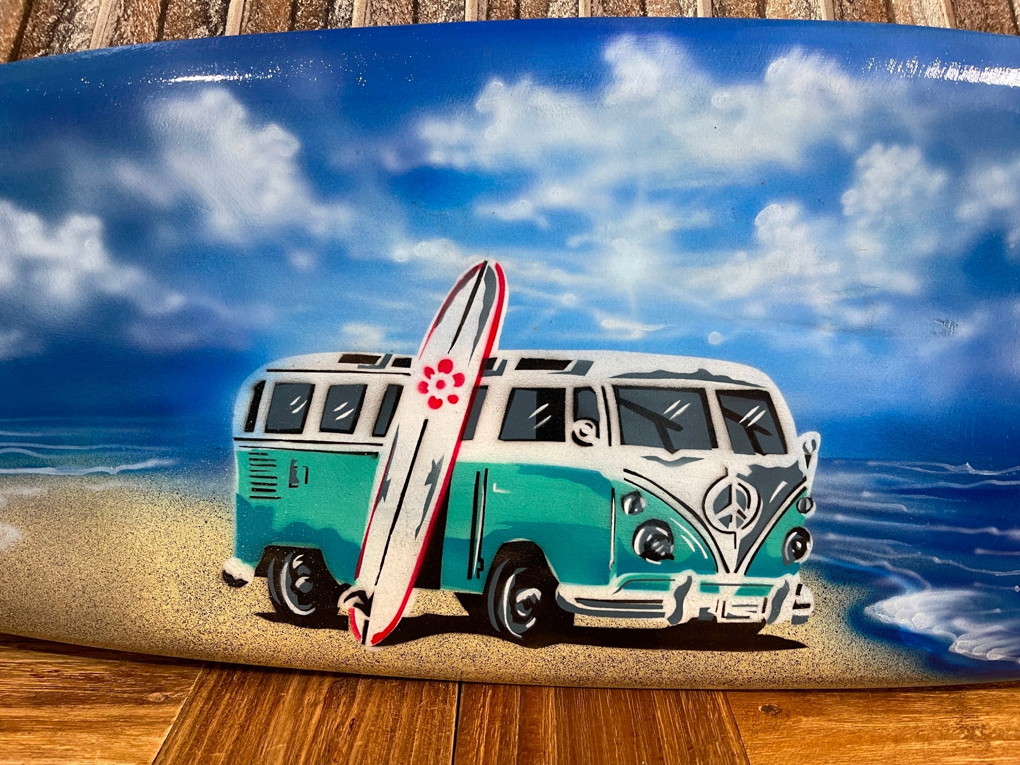 Bali Air Brushed Surfboard w/Combi Van Wall Decor 80cm - Bali Surfboard Wall Art