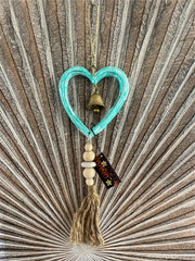 Balinese Hand Crafted Wood Heart Hanger / Mobile - Love Heart Hanging w/Bell