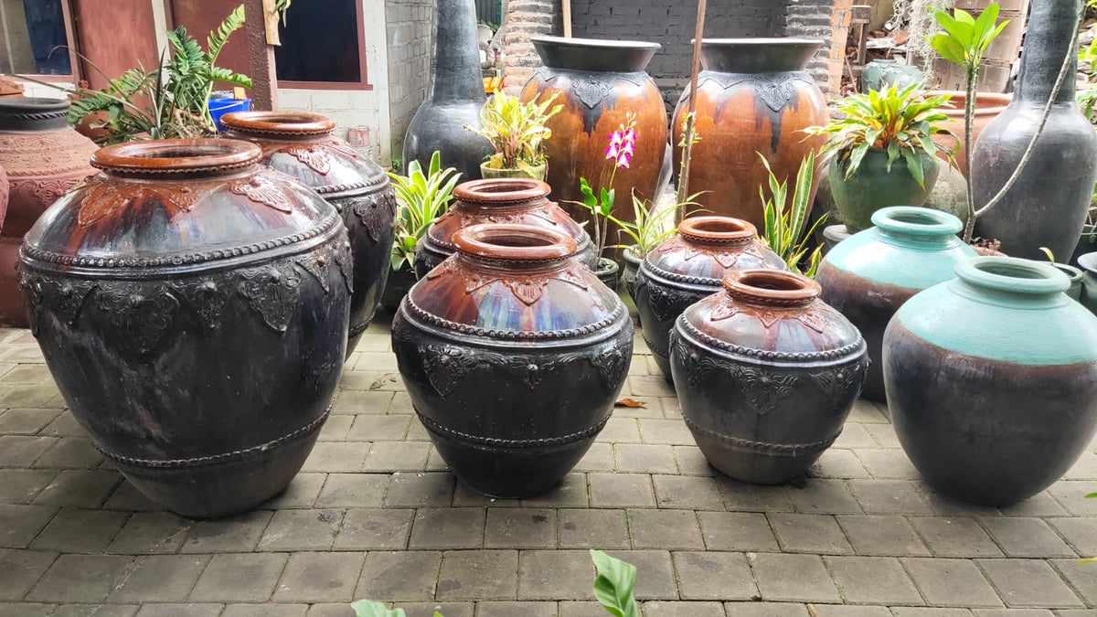 Balinese Hand Crafted Traditional Glazed Pot - Bali Feature Pot 60cm Terracotta