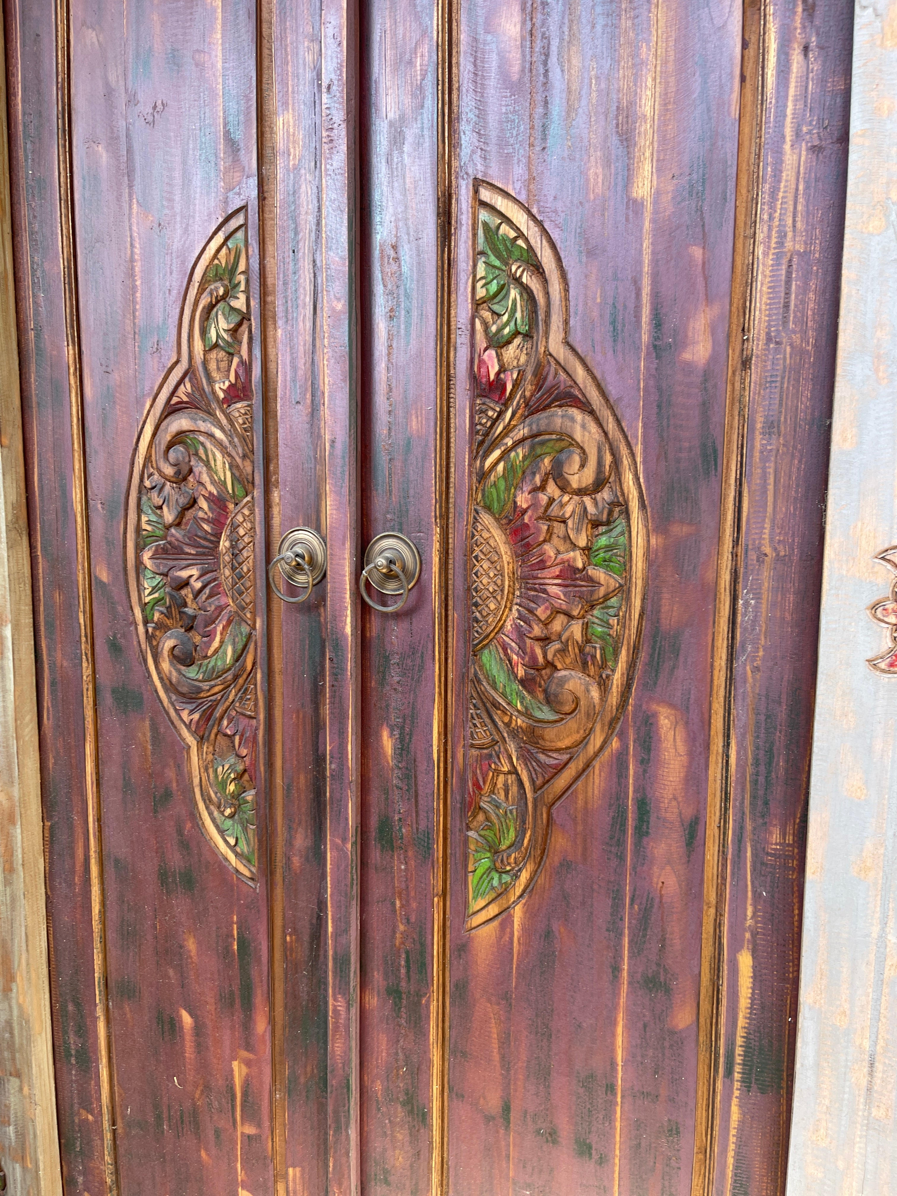 Authentic Balinese Teak Doors in Frame - Hand Carved Recycled Teak Bali Doors