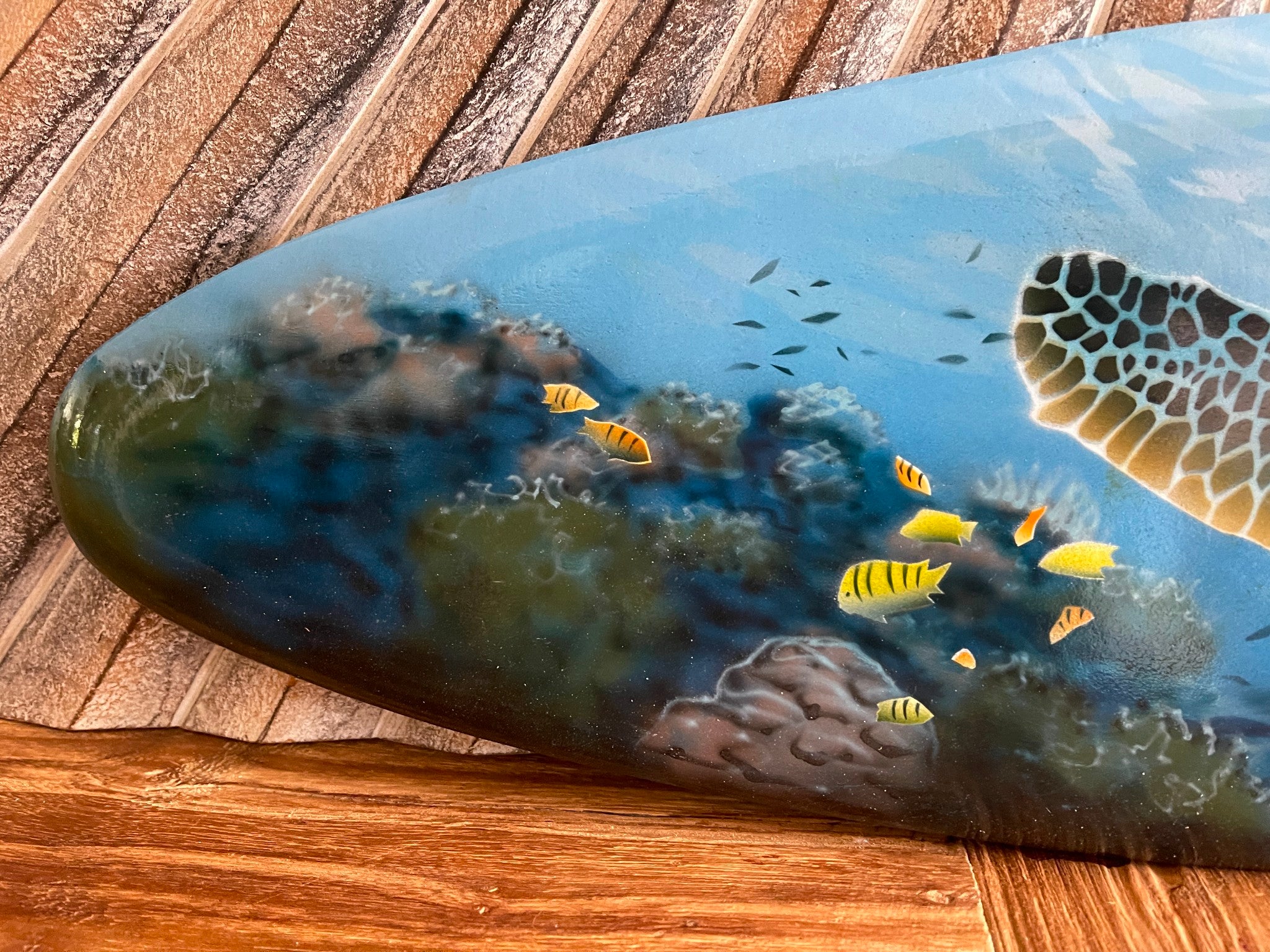 Bali Air Brushed Surfboard w/Turtle Wall Decor 80cm - Bali Surfboard Wall Art