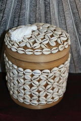 Balinese Hand Woven Basket w/Lid Encrusted with Shell - Bali Shell Trim Basket