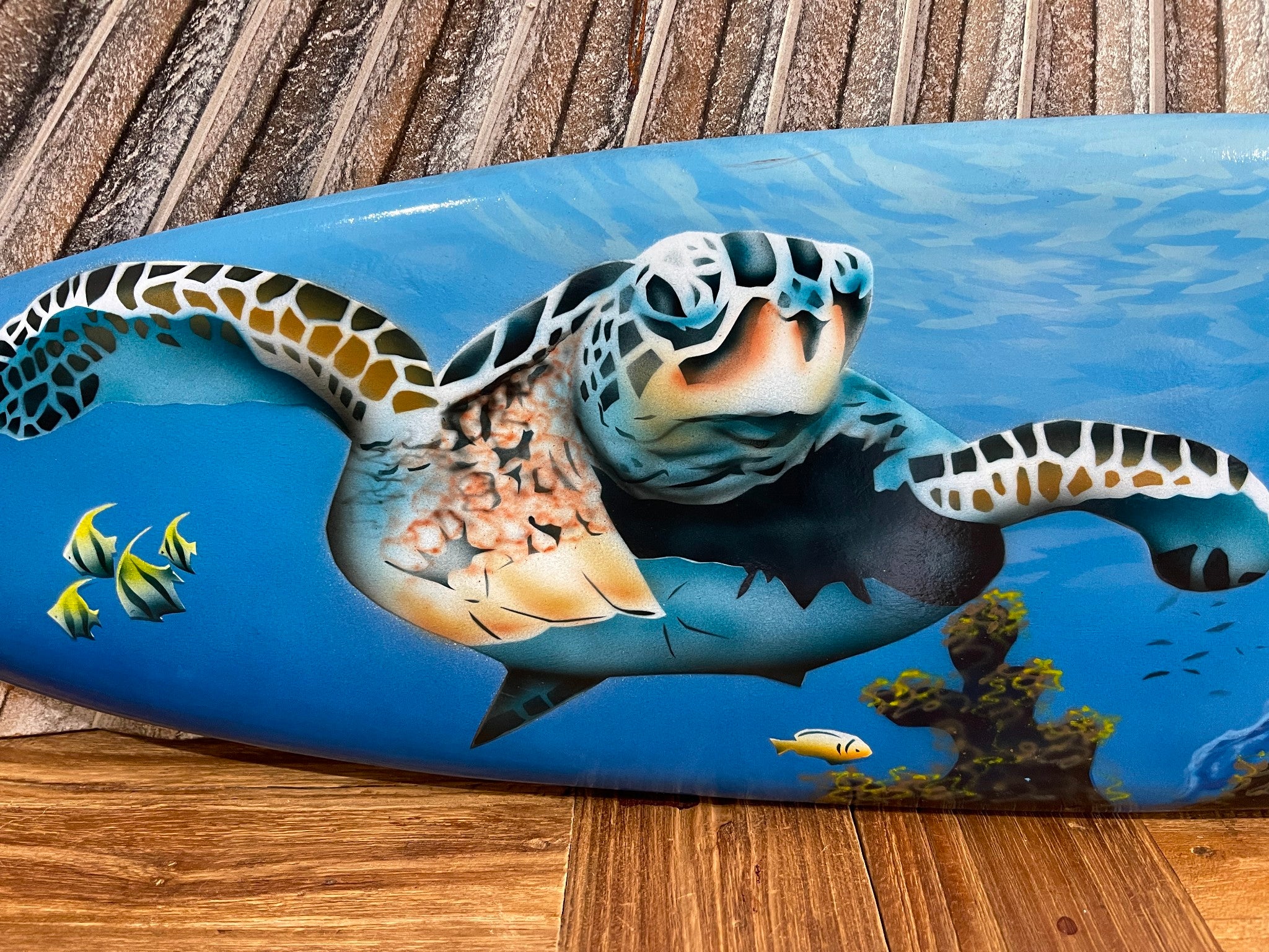 Bali Air Brushed Surfboard w/Turtle Wall Decor 80cm - Bali Surfboard Wall Art