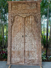 Authentic Balinese Teak Doors in Frame - Hand Carved Recycled Teak Bali Doors