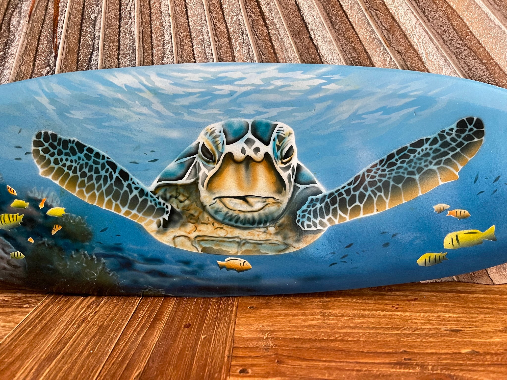 Bali Air Brushed Surfboard w/Turtle Wall Decor 80cm - Bali Surfboard Wall Art