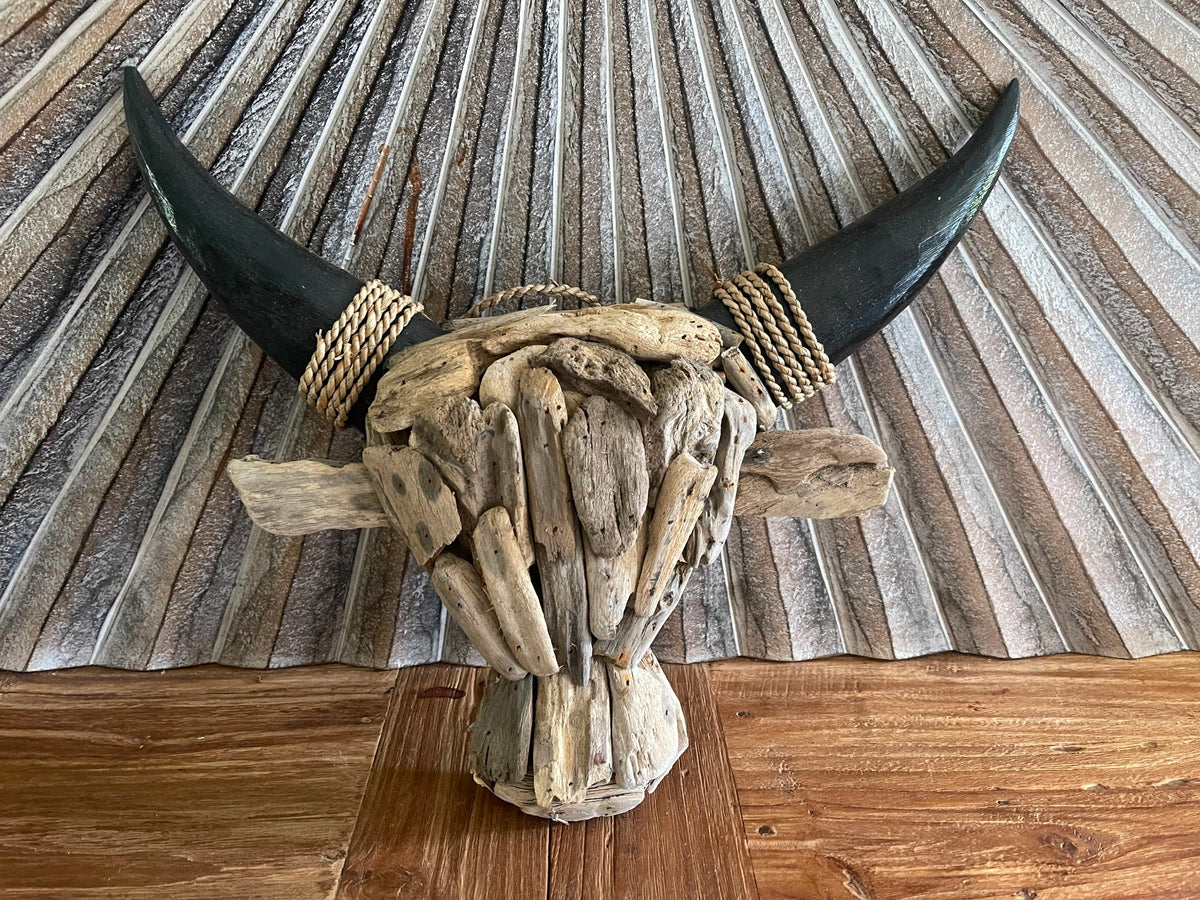 NEW Bali Handmade Driftwood Bull Head Wall Decor 40cm - Bali Driftwood Wall Art