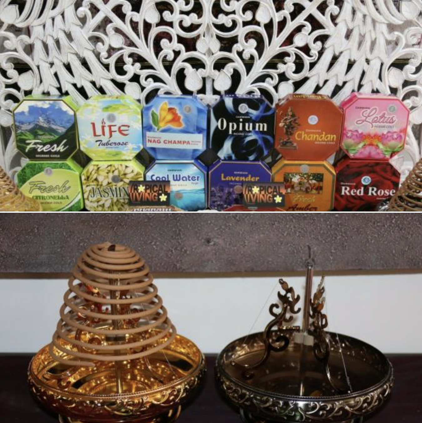 NEW Balinese Ornate Metal Incense Coil Holder - Bali Incense Holder - 3 colours