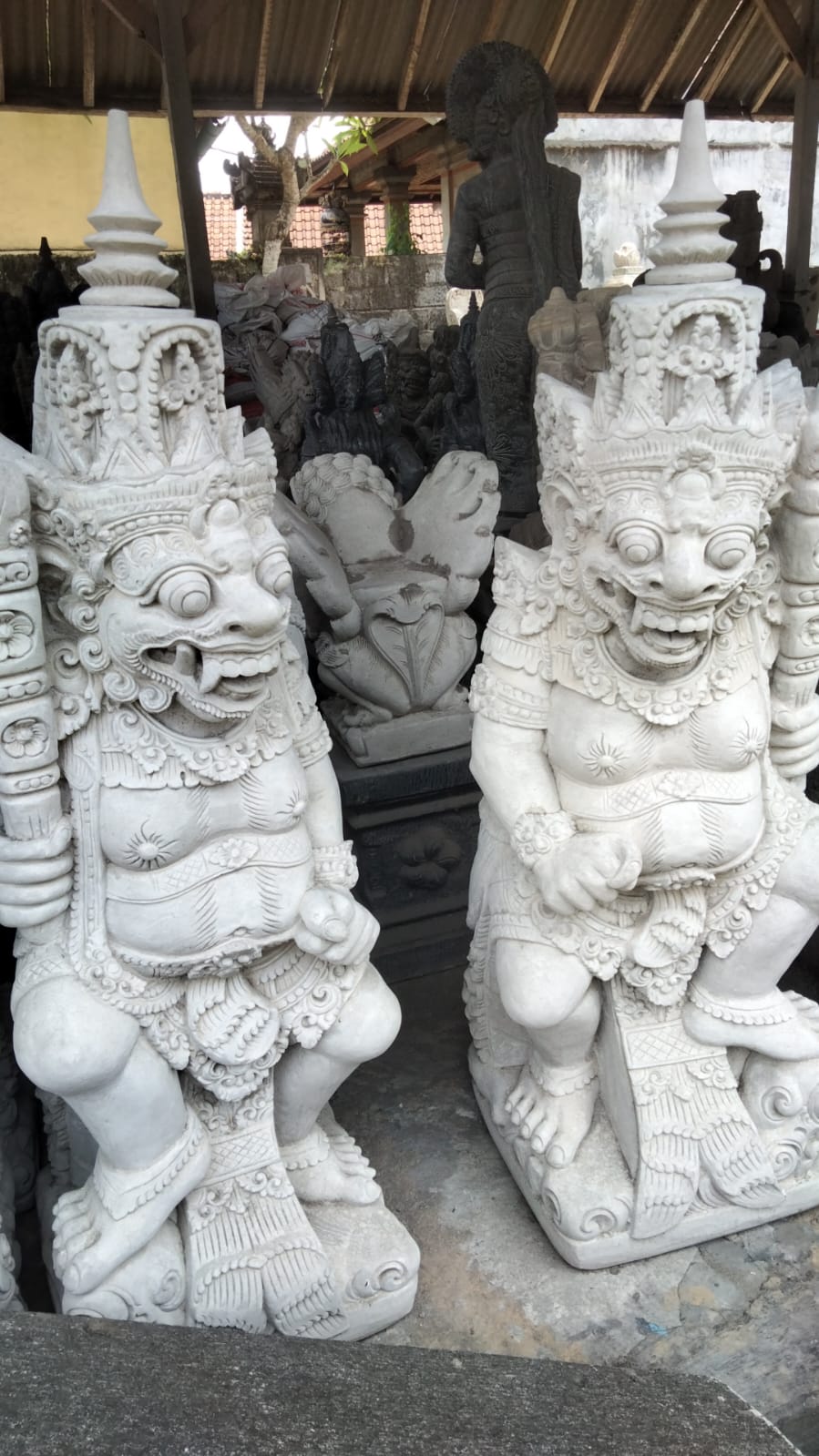 Balinese Set 2 1m Raksasa Cast & Carved Concrete Statues - Bali Entry Statues