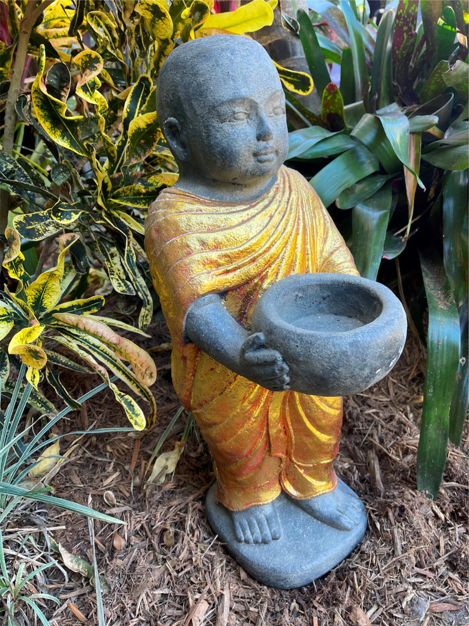 NEW Balinese Monk Cast Statue - Bali Buddhist Monk Statue - Bali Garden Art