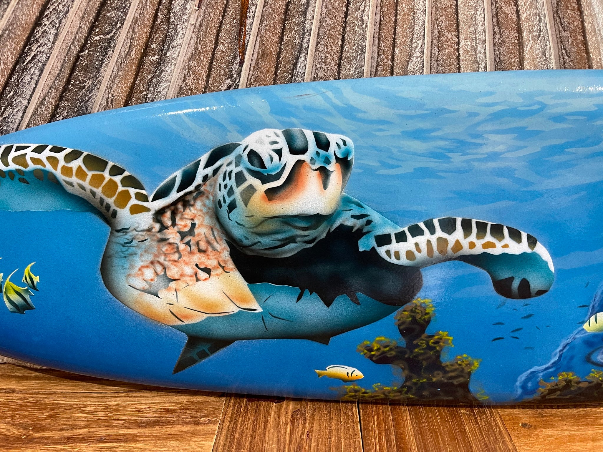 Bali Air Brushed Surfboard w/Turtle Wall Decor 80cm - Bali Surfboard Wall Art