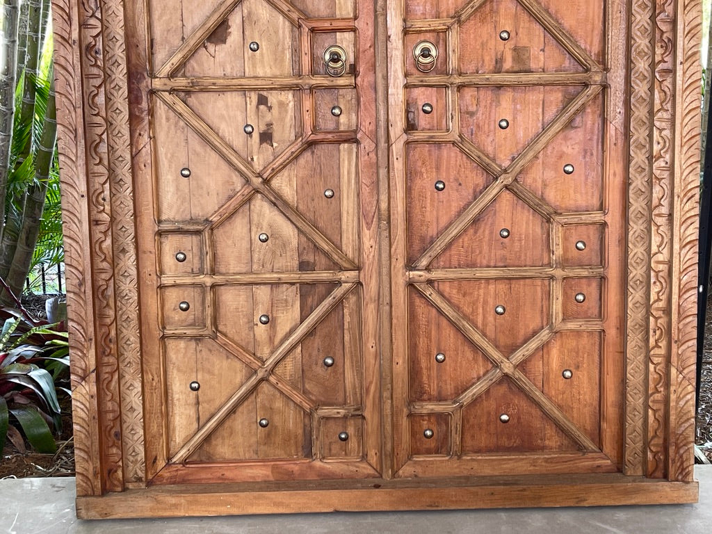 Authentic Balinese Teak Doors in Frame - Hand Carved Recycled Teak Bali Doors