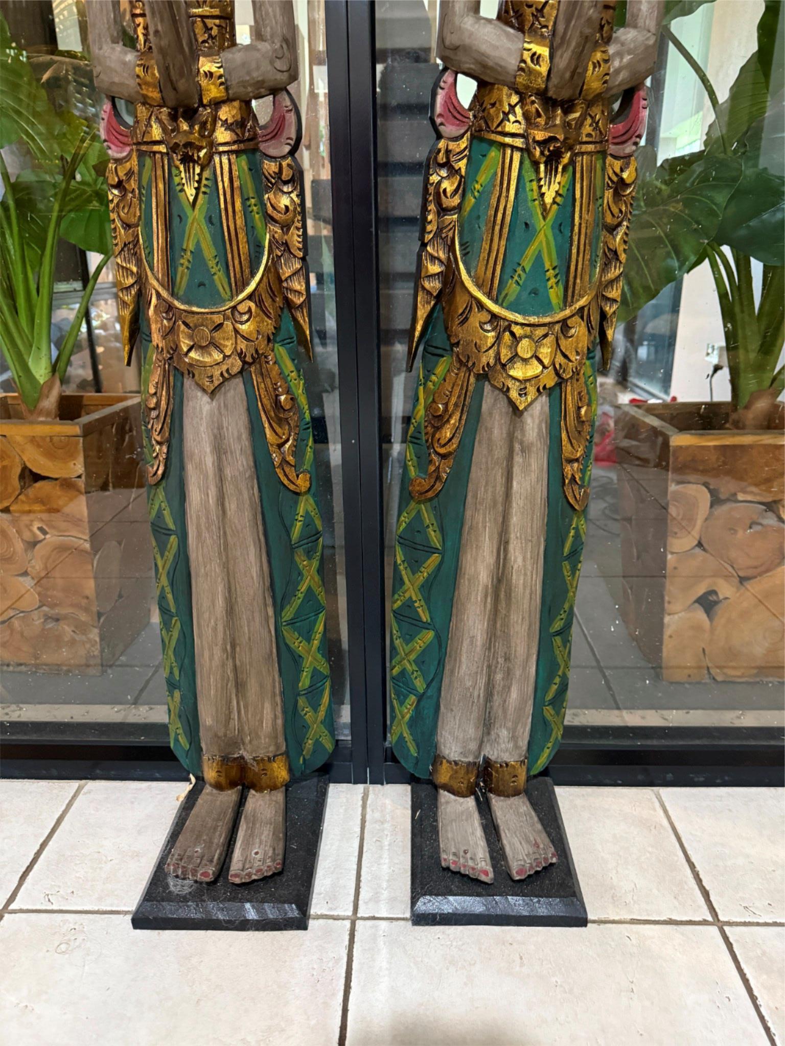 NEW Balinese Hand Carved Wood Rama & Shinta Sculptures 1.5m Tall - Set of 2