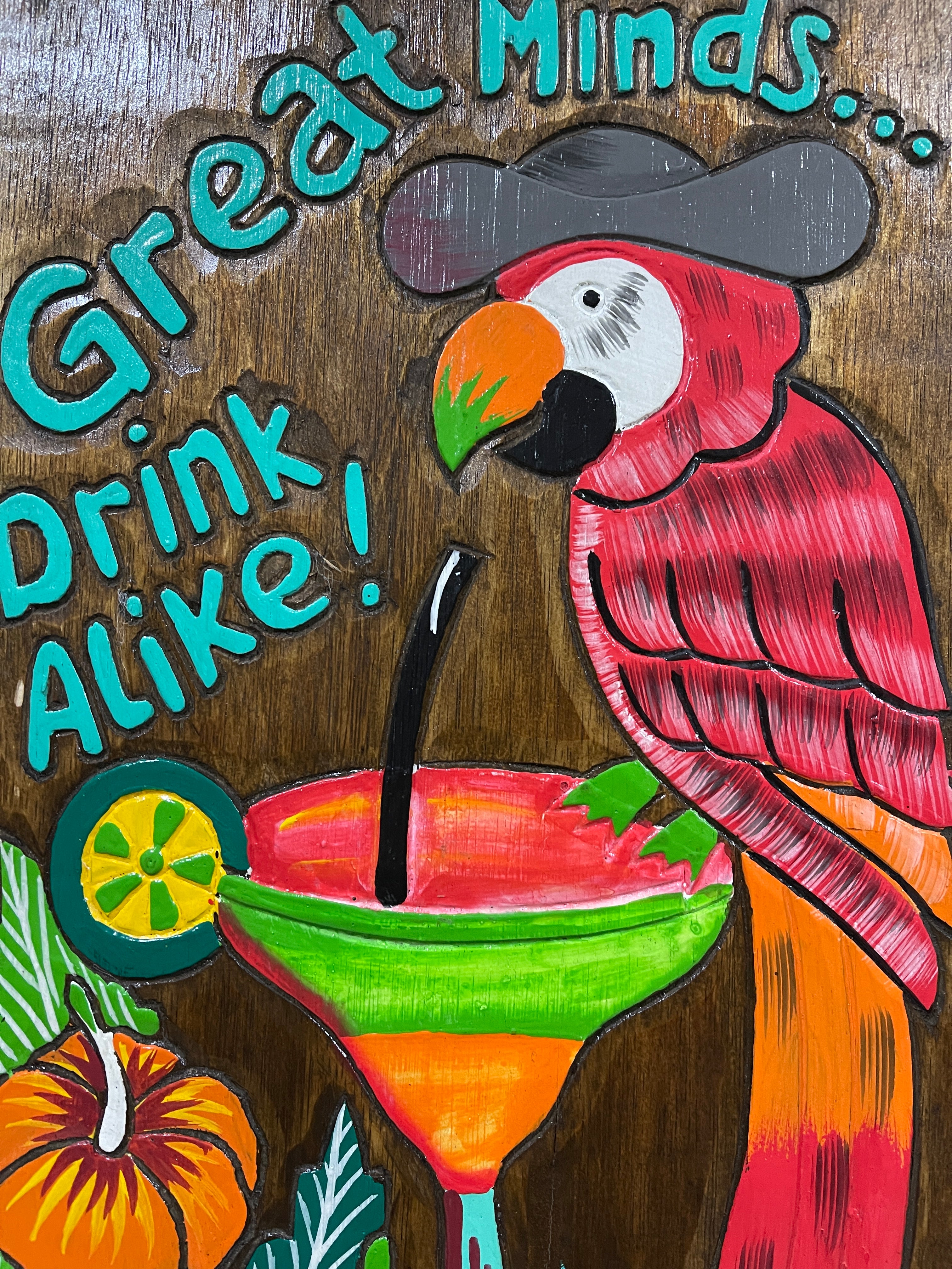 NEW Bali Hand Crafted Tiki Bar GREAT MINDS DRINK ALIKE Sign - Fun Bar Signs