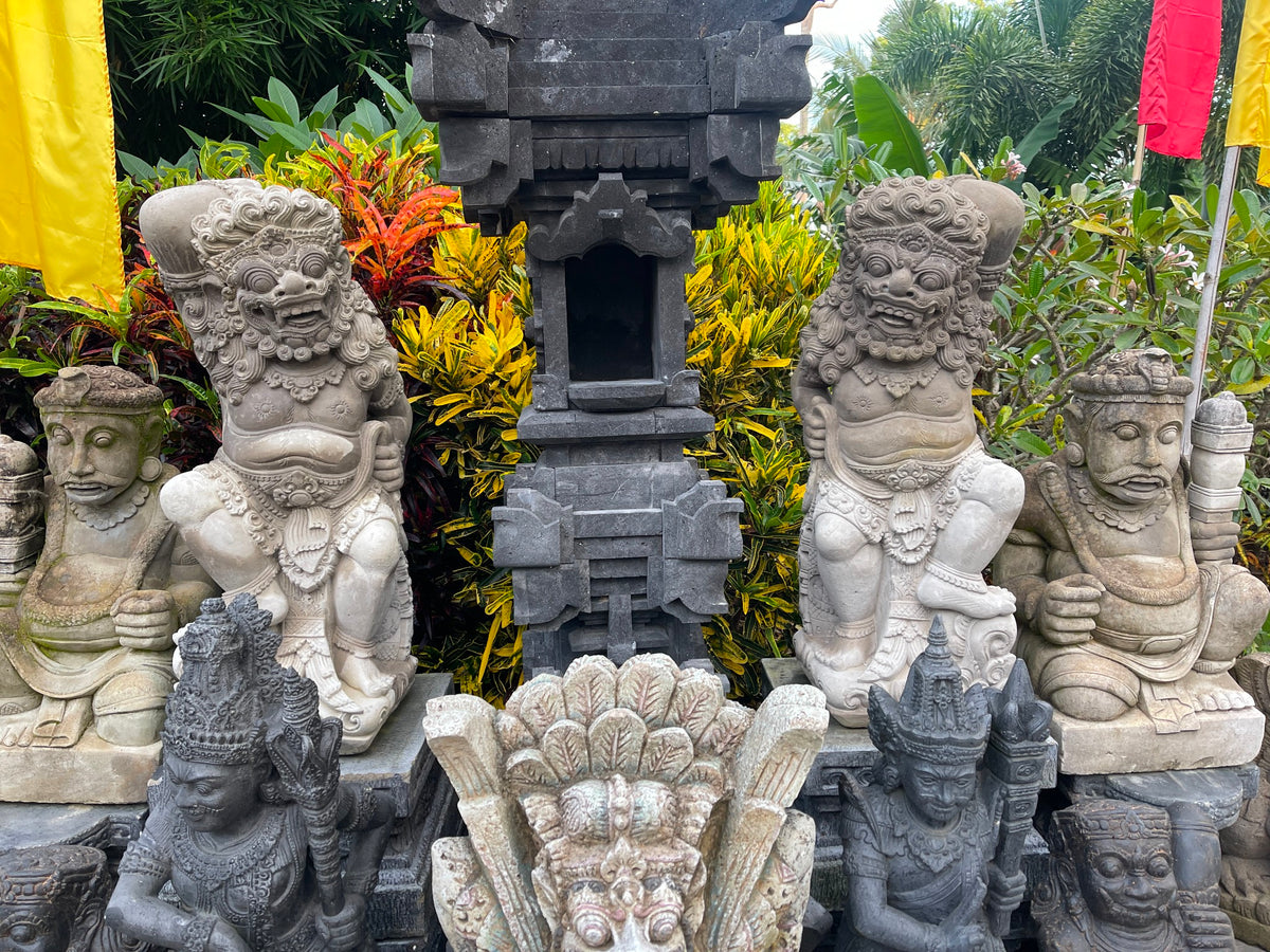 Balinese Set 2 Hanoman / Raksasa Carved Paras Concrete Statues - Bali Statues