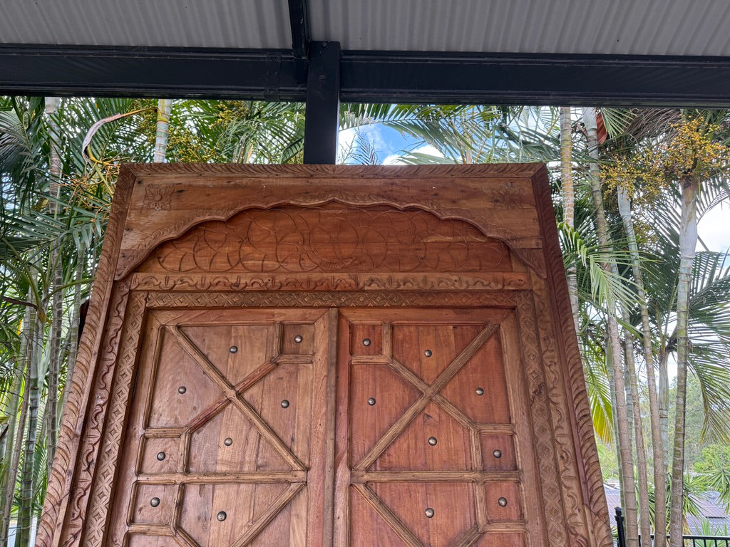 Authentic Balinese Teak Doors in Frame - Hand Carved Recycled Teak Bali Doors