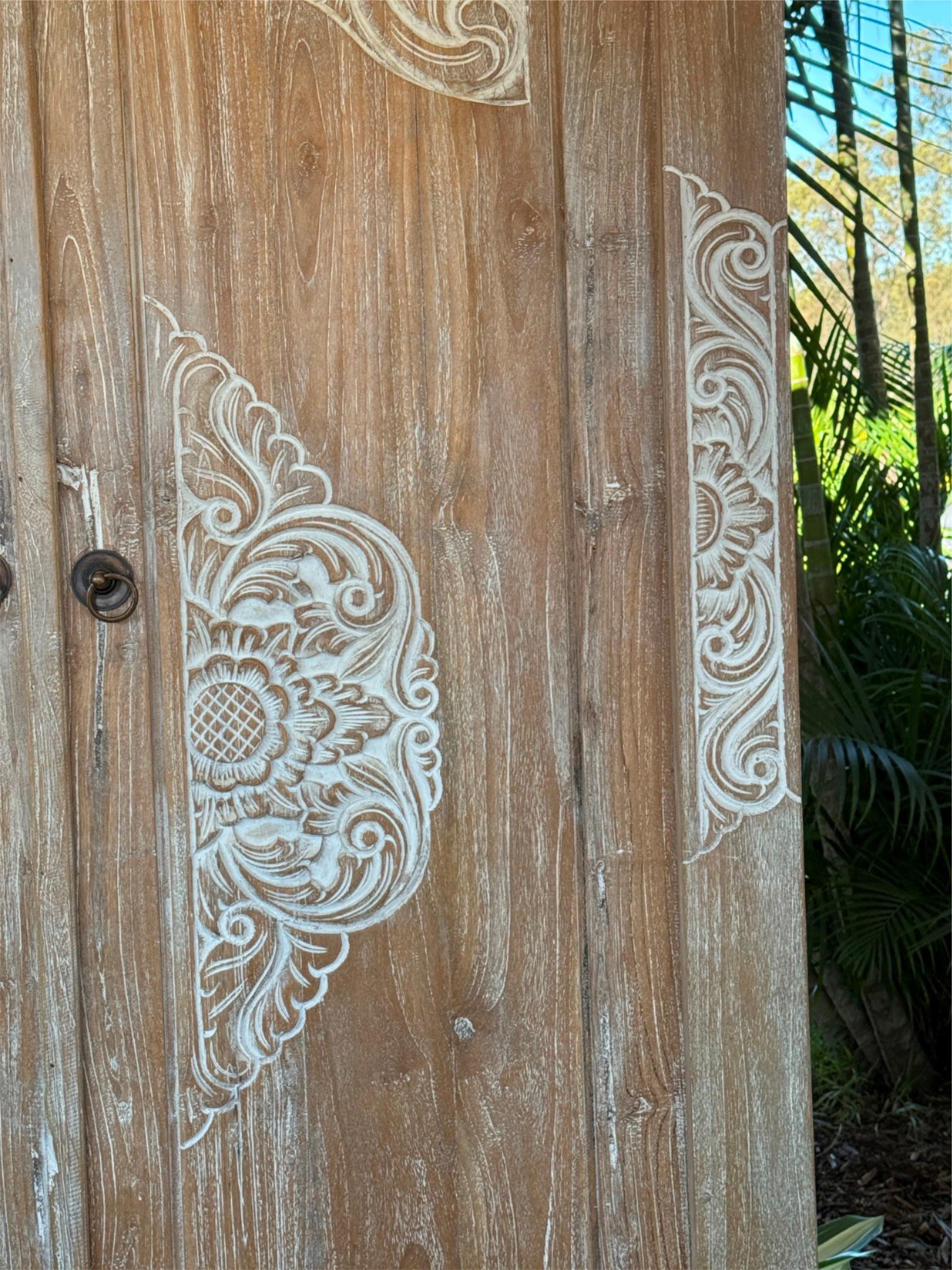 Authentic Balinese Teak Doors in Frame - Hand Carved Recycled Teak Bali Doors
