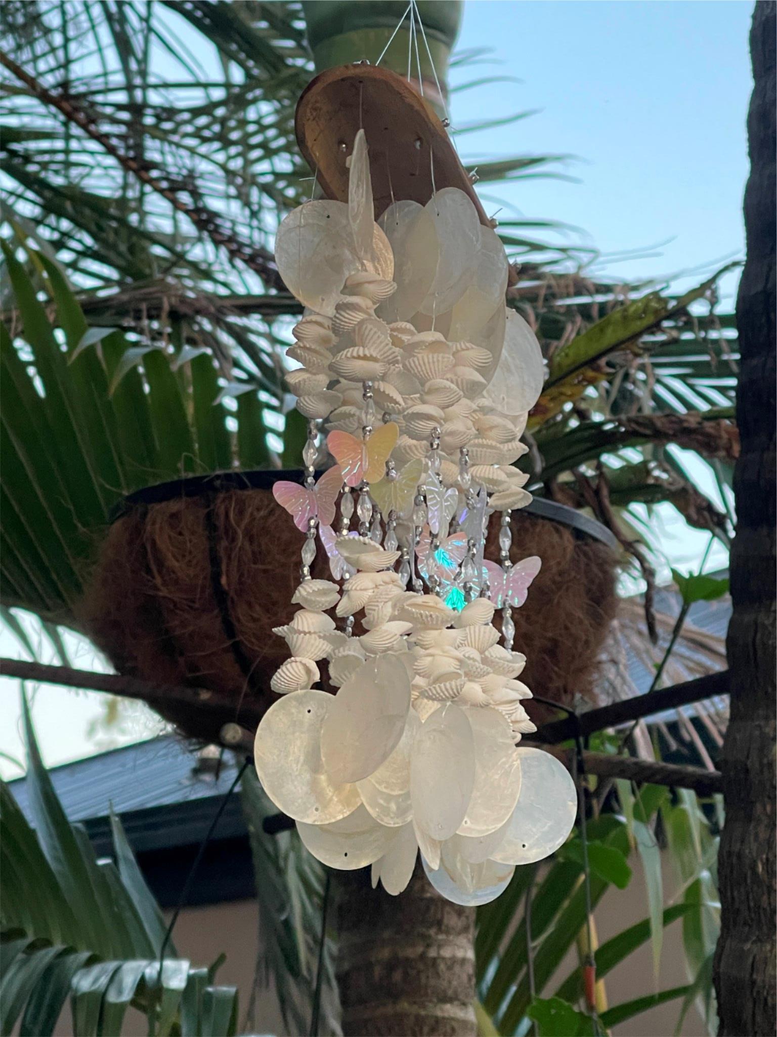 NEW Balinese Bamboo Bar Capiz Shell & Butterfly Windchime / Mobile - So Pretty!!