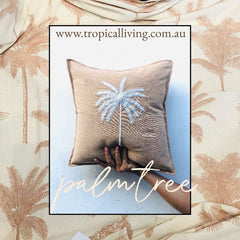 Balinese Linen Palm Tree Cushion Cover 40x40cm Caramel - Bali Cushion Cover