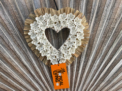 Balinese Shell Heart Hanger - Bali BOHO Style Shell & Seagrass Trim Wall Art S