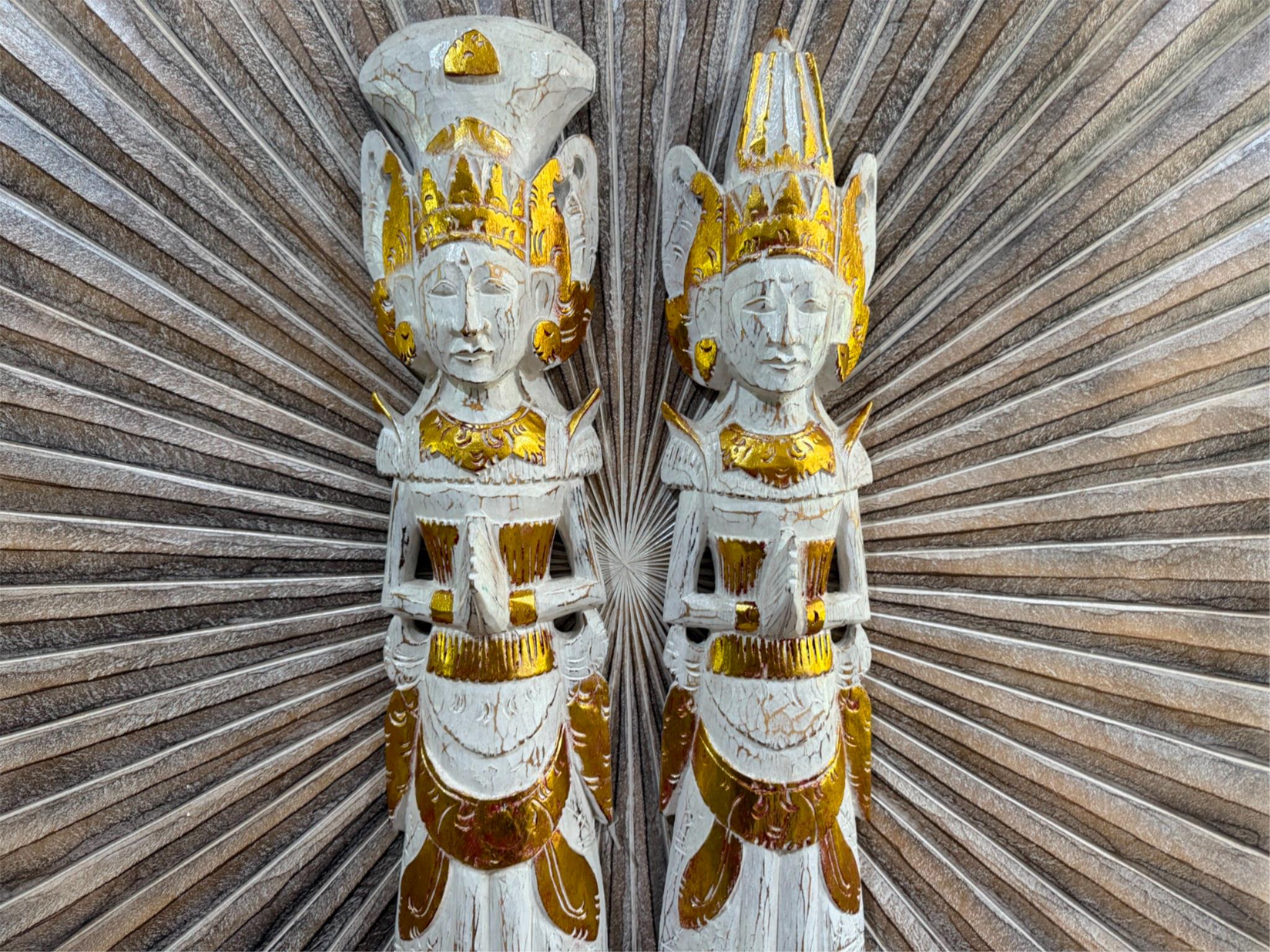 NEW Balinese Hand Carved Wooden Rama & Shinta Sculptures - Set of 2 80cm tall