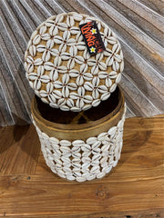 Balinese Hand Woven Basket w/Lid Encrusted with Shell - Bali Shell Trim Basket